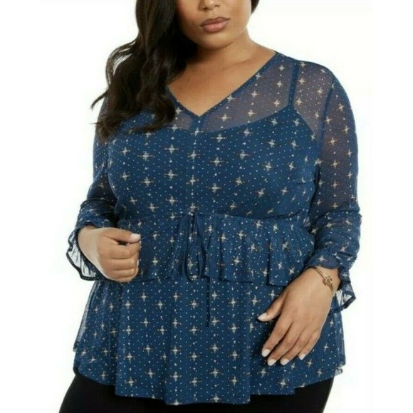 Style & Co. Tops - Style & Co 2X Ruffle-Front Mesh Blouse